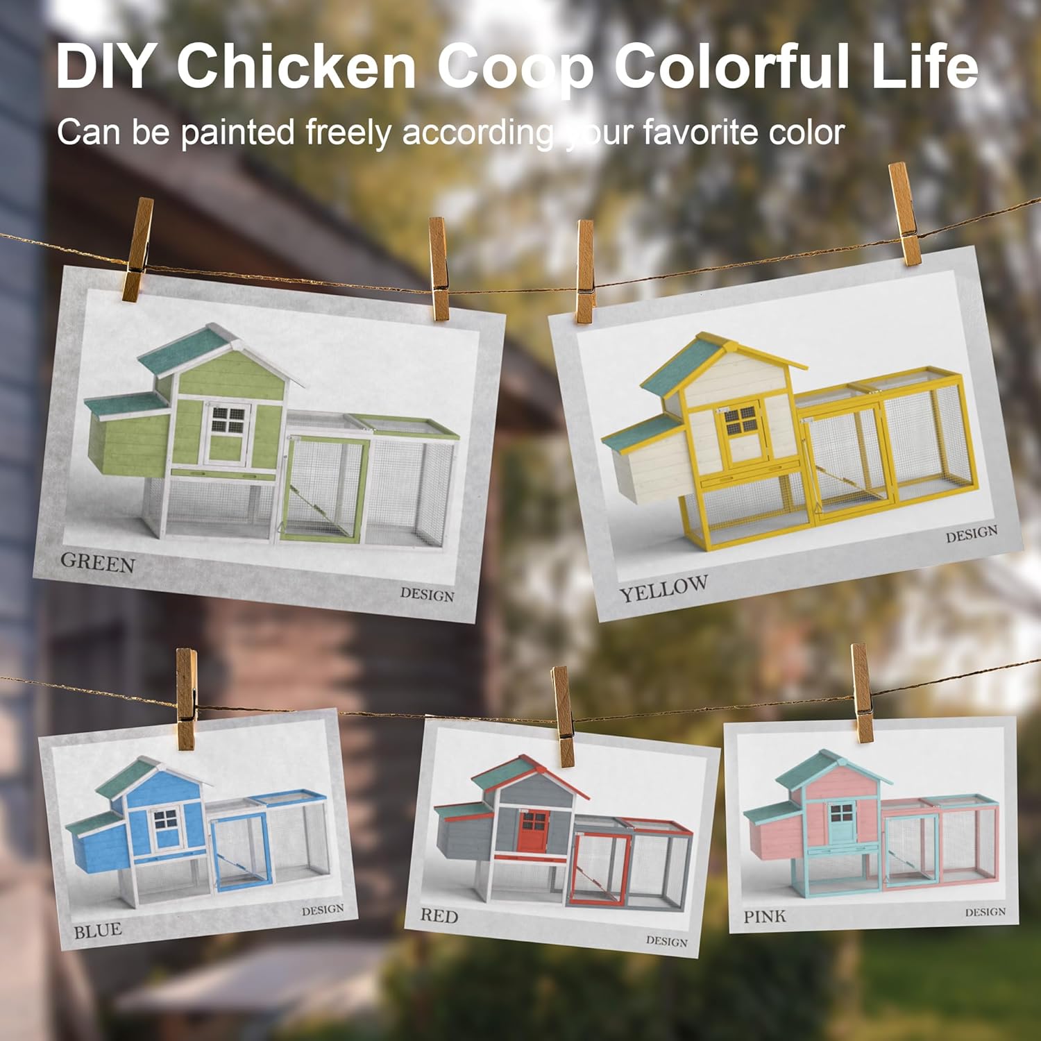 Outdoor Chicken Coop for 2-4 Chickens Wooden Hen House Poultry Pet Hutch Run Cage w/Waterproof Asphalt Roof, Ramp, Nesting Box, Wire Fence (80