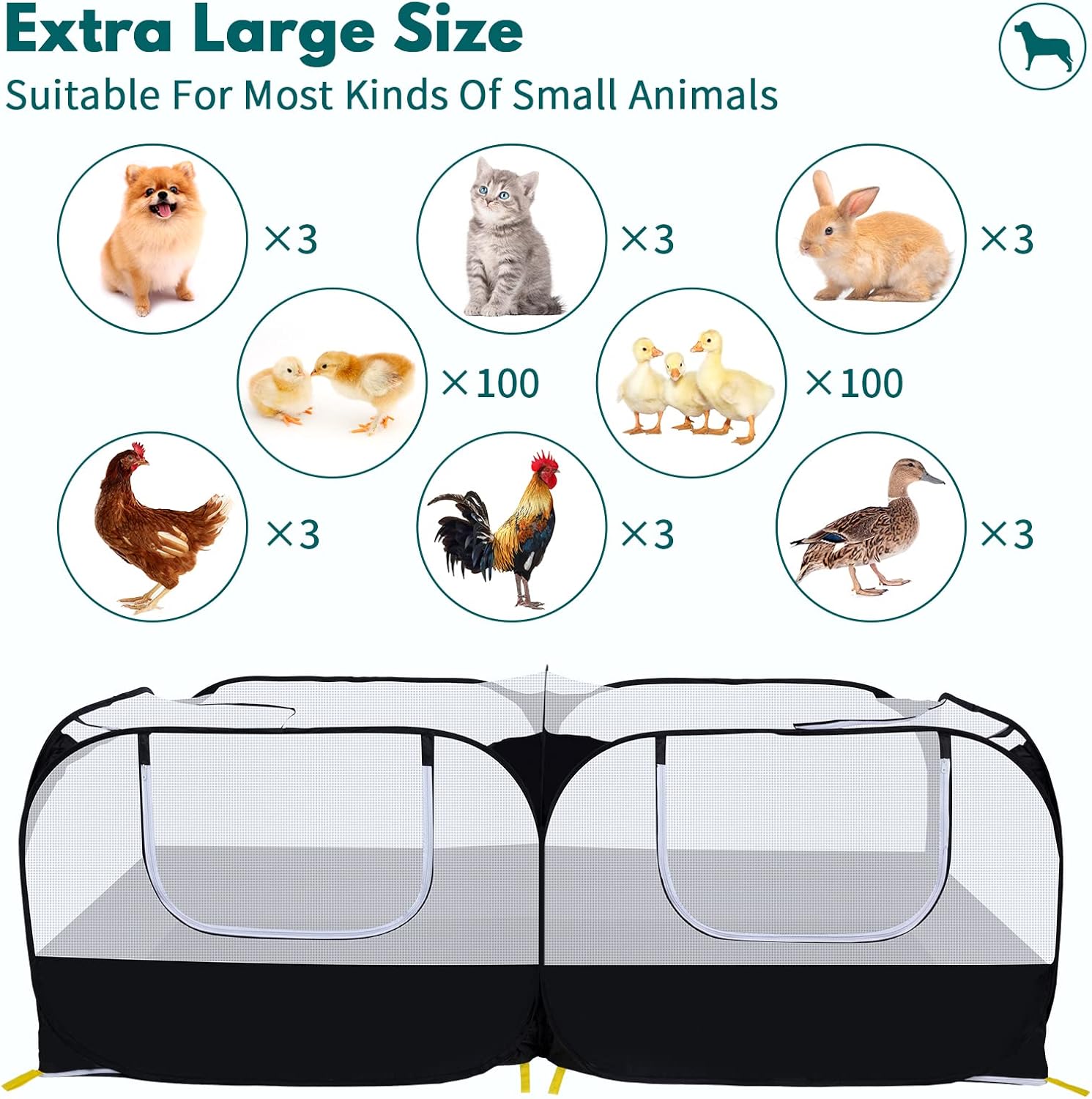 Small Animals Playpen,Pet Cage Tent Large Chicken Run Coop with Detachable Bottom Breathable Transparent Mesh Walls, Foldable Pet Enclosure for Puppy Kitten Rabbits Indoor Outdoor playpen