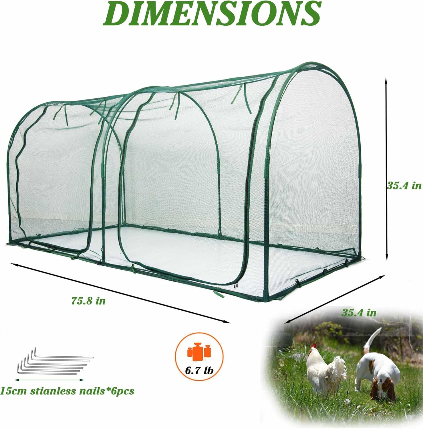 Portable Chicken Run Hen Coop,Walk-in Poultry House,Outdoor Gardening Net,Easy-up Small Animals Enclosure for Protecting Pet and Plant with Metal Frames and 10 Stakes in Backyard and Farm