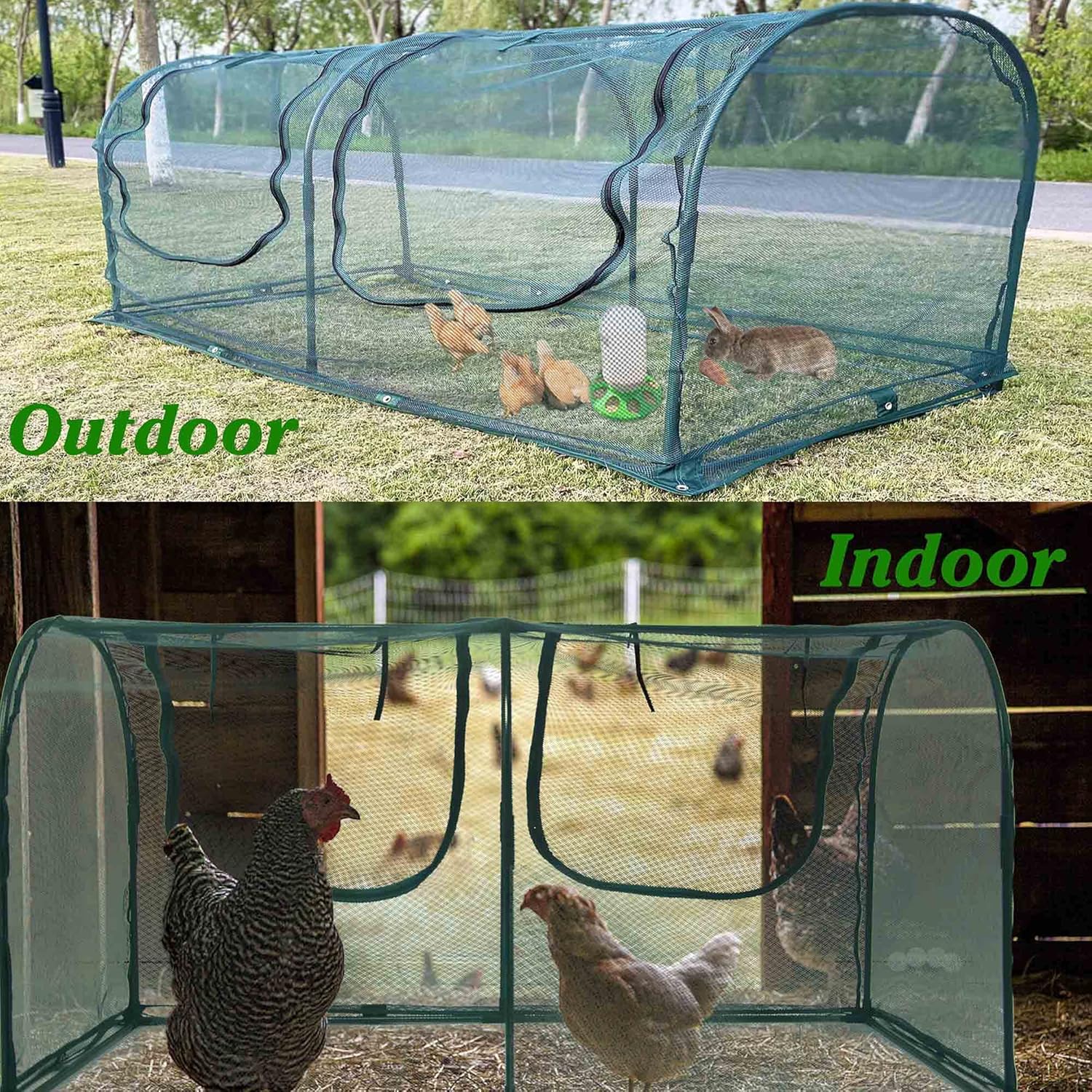 Portable Chicken Run Hen Coop,Walk-in Poultry House,Outdoor Gardening Net,Easy-up Small Animals Enclosure for Protecting Pet and Plant with Metal Frames and 10 Stakes in Backyard and Farm