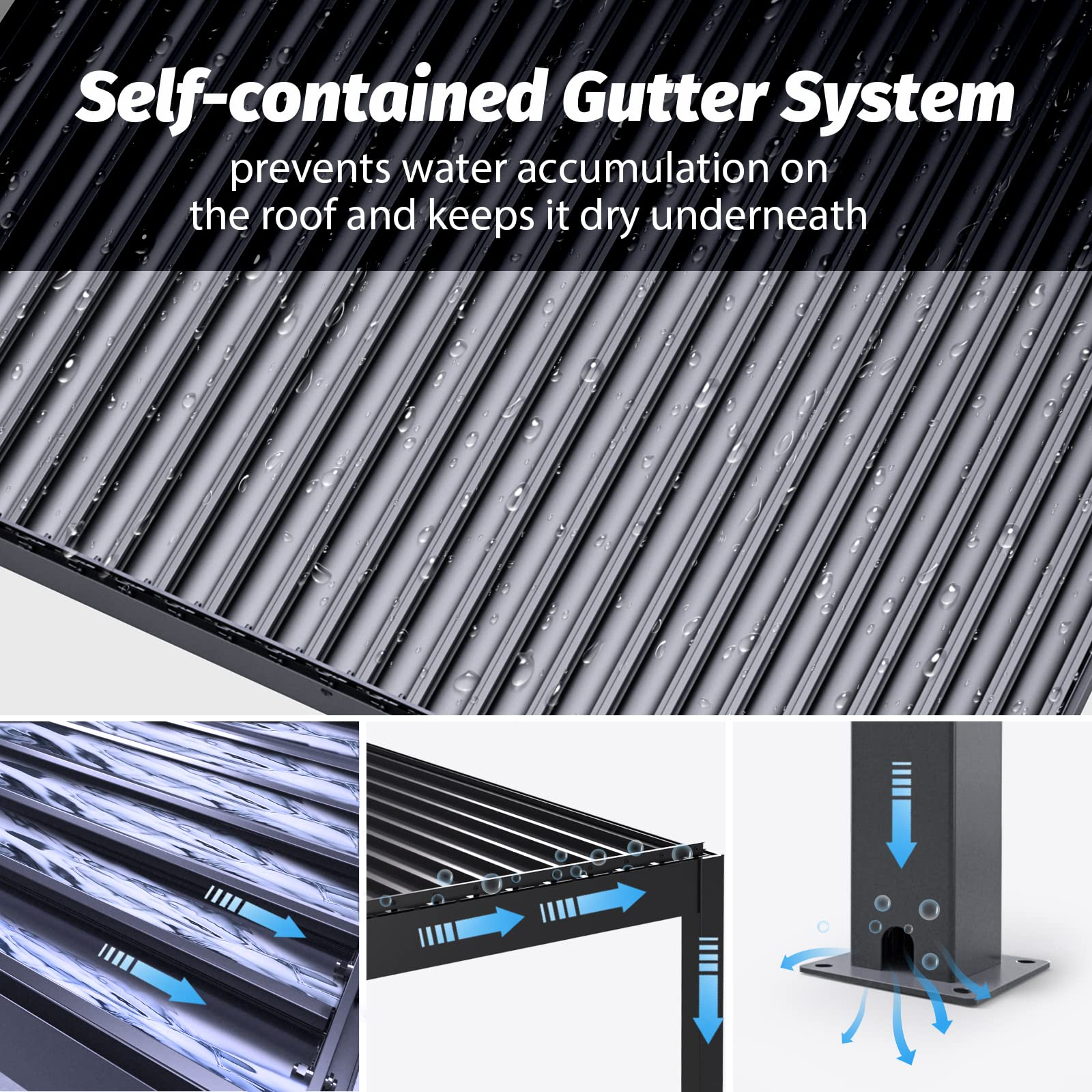 【Home&Garden】【BS】10'x10' NO Corrosion Louvered Pergola, High Strength Gazebo for Yard