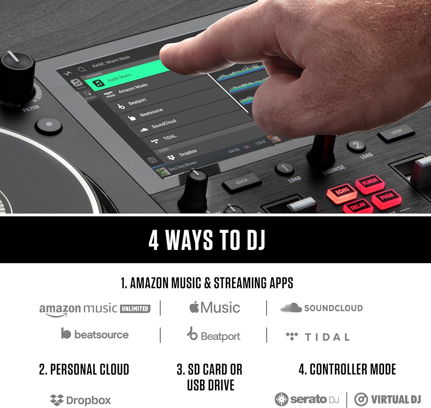 Numark Mixstream Pro+ DJ Controller with Stem Separation, 2 Decks, Wi-Fi Streaming, Mixer, 7
