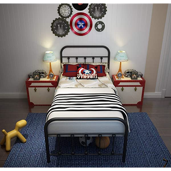 Black Metal Bed Frame Full Size with Headboard and Footboard Single Platform Mattress Base,Metal Tube and Iron-Art Bed(Full,Black) Full Black