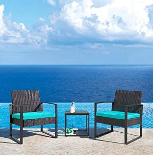 Flamaker 3 Pieces Patio Set Outdoor Wicker Patio Furniture Sets Modern Bistro Set Rattan Chair Conversation Sets with Coffee Table for Yard and Bistro (Black)