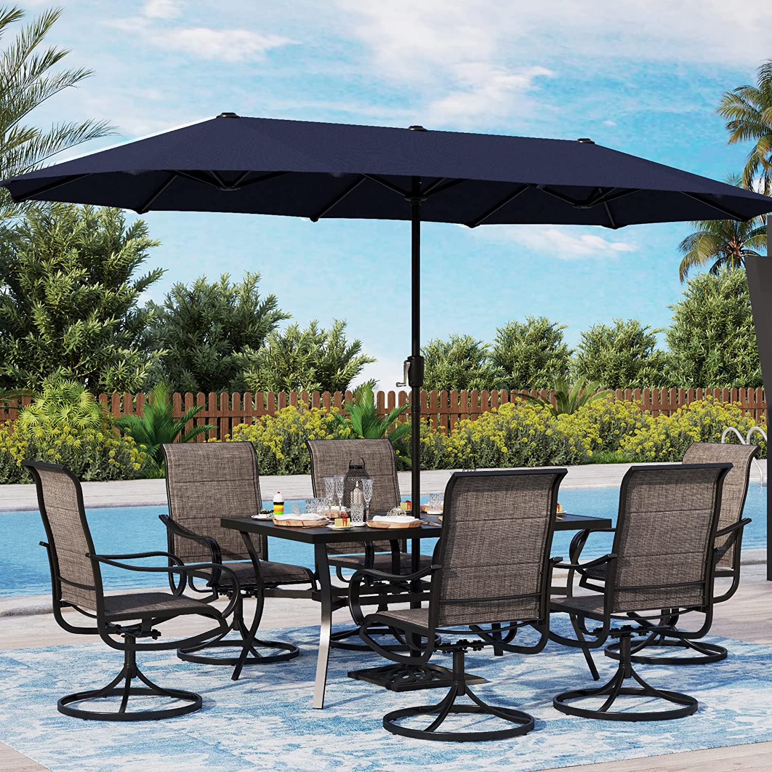 【Home&Garden】Patio Dining Set Patio Set for 6 Person Outdoor Furniture Set with 13ft Patio Umbrella