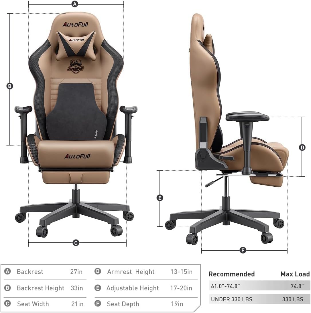 AutoFull C3 Gaming Chair, Racing Style Gaming Chair with Ergonomic Lumbar Support,Adjustable High Back PU Leather PC Chair with Footrest