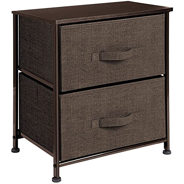 mDesign Storage Dresser End/Side Table Night Stand Furniture Unit - Small Standing Organizer for Bedroom, Office, Living Room, and Closet - 2 Drawer Removable Fabric Bins - Gray/White Grey