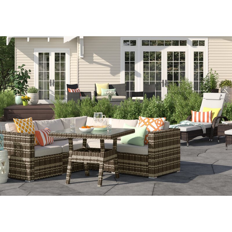 200CM LONG RECLINING SUN LOUNGER SET WITH CUSHIONS AND TABLE