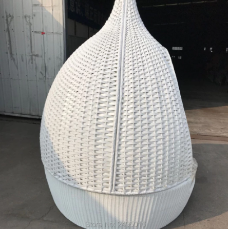 【Home&Garden】Outdoor Rattan leisure Daybed outdoor Furniture , Roofed Lounger Wicker Patio Chaise Lounge Daybed for poolside,hotel white