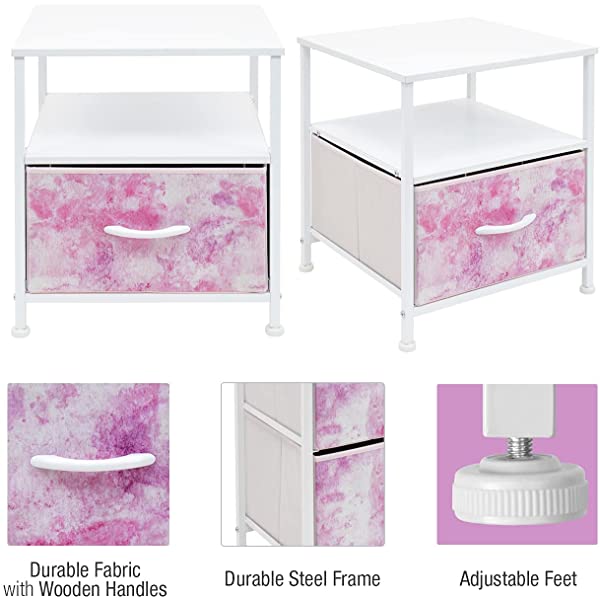 Sorbus Nightstand 1-Drawer Shelf Storage- Bedside Furniture & Accent End Table Chest for Home, Bedroom, Office, College Dorm, Steel Frame, Wood Top, Easy Pull Fabric Bins (Rustic Wood)