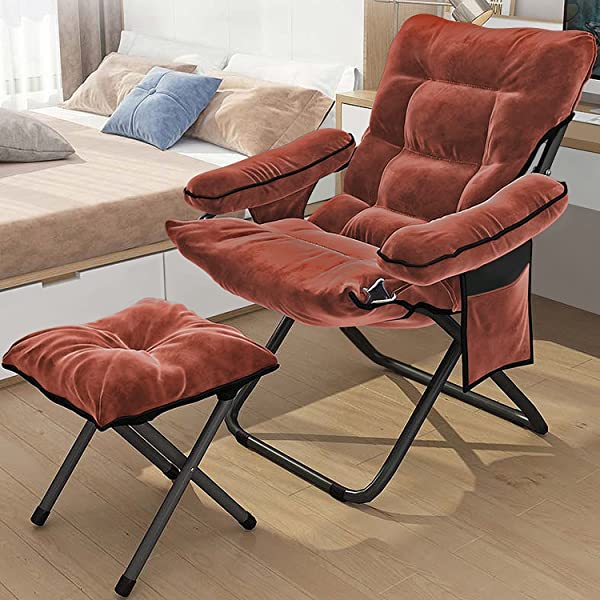 VOJUEAR Modern Accent Fabric Lazy Chair with Ottoman, Upholstered Lounge Reclining Armchair with Side Pocket for Adults or Kids,Upholstered Lounge Leisure Armrest Sofa Chair (CharcoalGrey)