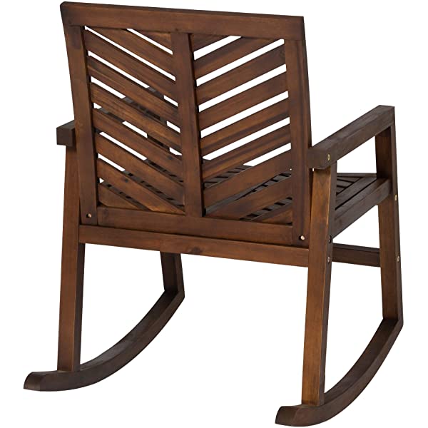 Walker Edison 5 Person Outdoor Wood Chevron Patio Furniture Dining Set Table Chairs Bench All Weather Backyard Conversation Garden Poolside Balcony, 4 Piece, Brown Brown 4 Piece Dining Set