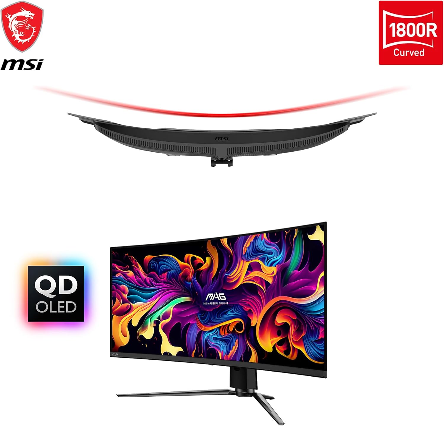 MSI MAG341CQP QD-OLED, 34 Curved OLED Gaming Monitor, 3440 x 1440 (UWQHD), OLED 0.03ms Response time, 175Hz, True Black HDR 400