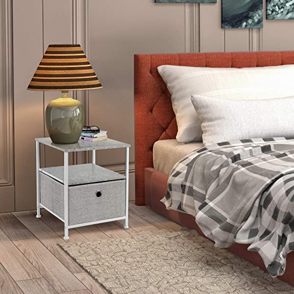 Sorbus Nightstand 1-Drawer Shelf Storage- Bedside Furniture & Accent End Table Chest for Home, Bedroom, Office, College Dorm, Steel Frame, Wood Top, Easy Pull Fabric Bins (Rustic Wood)