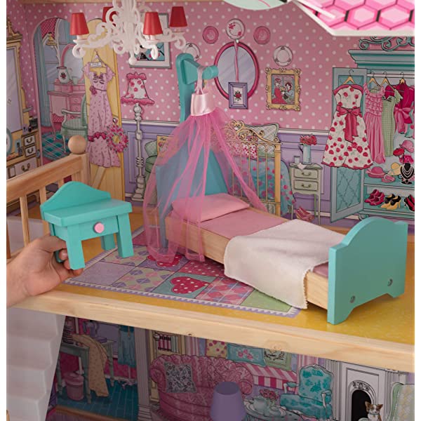 KidKraft Annabelle Wooden Dollhouse with Elevator, Balcony and 17 Accessories, Gift for Ages 3+