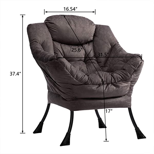 AbocoFur Modern Large Cotton Fabric Lazy Chair，Accent Contemporary Lounge Chair, Single Steel Frame Leisure Sofa Chair with Armrests and A Side Pocket, Beige