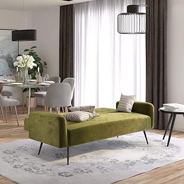 Novogratz 2360379N Z Stevie, Convertible Sofa Bed Couch, Ivory Velvet Futon