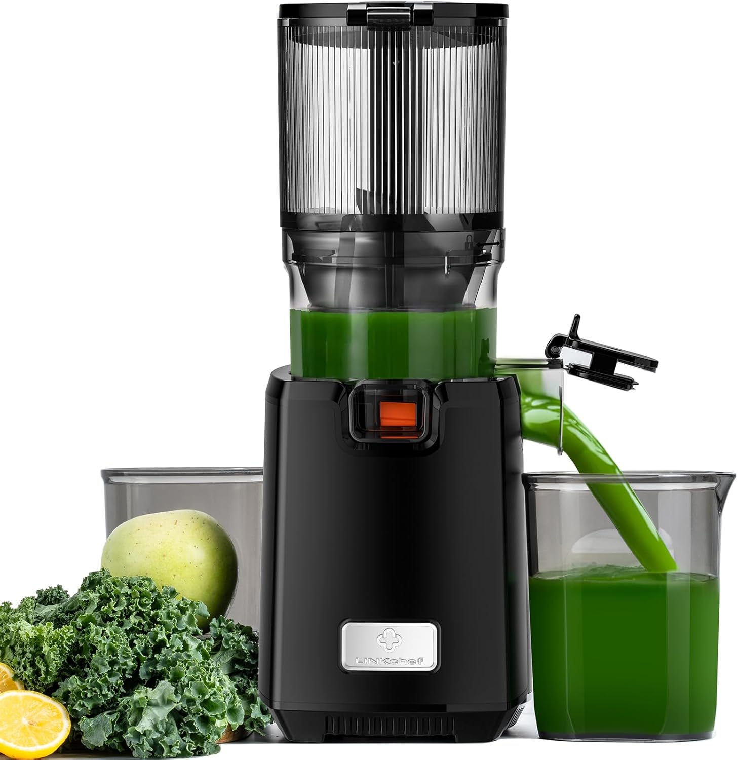 LINKChef Cold Press Juicer Machines, 130mm Diameter and 1.8L Capacity Juicers Whole Fruit and Vegetable, 250W Masticating Juicer Machine, Slow Juicer with Automatic Cutting