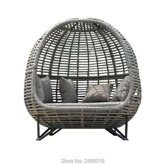 【Home&Garden】Metal frame with Wicker Patio Sunbed,outdoor Daybed for poolside,garden