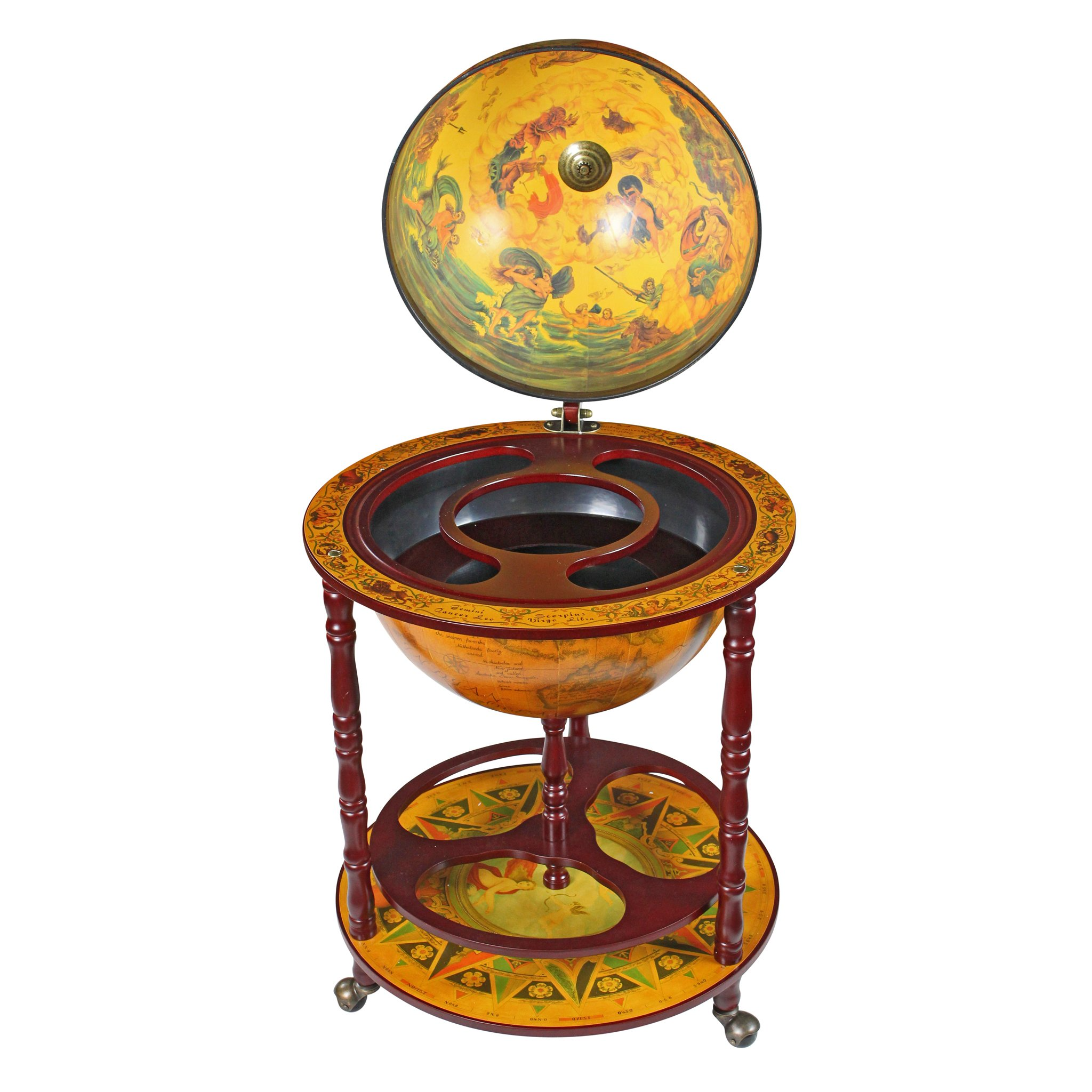 【Furniture】Design Toscano Sixteenth-Century Italian Replica Globe Bar Cart Cabinet on Wheels, 38