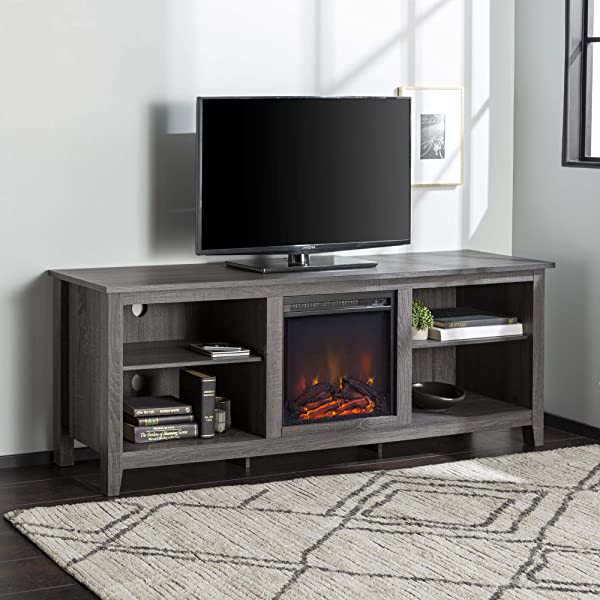 Walker Edison Wren Classic 4 Cubby TV Stand for TVs up to 65 Inches, 58 Inch, Black Black 58 InchTV Stand