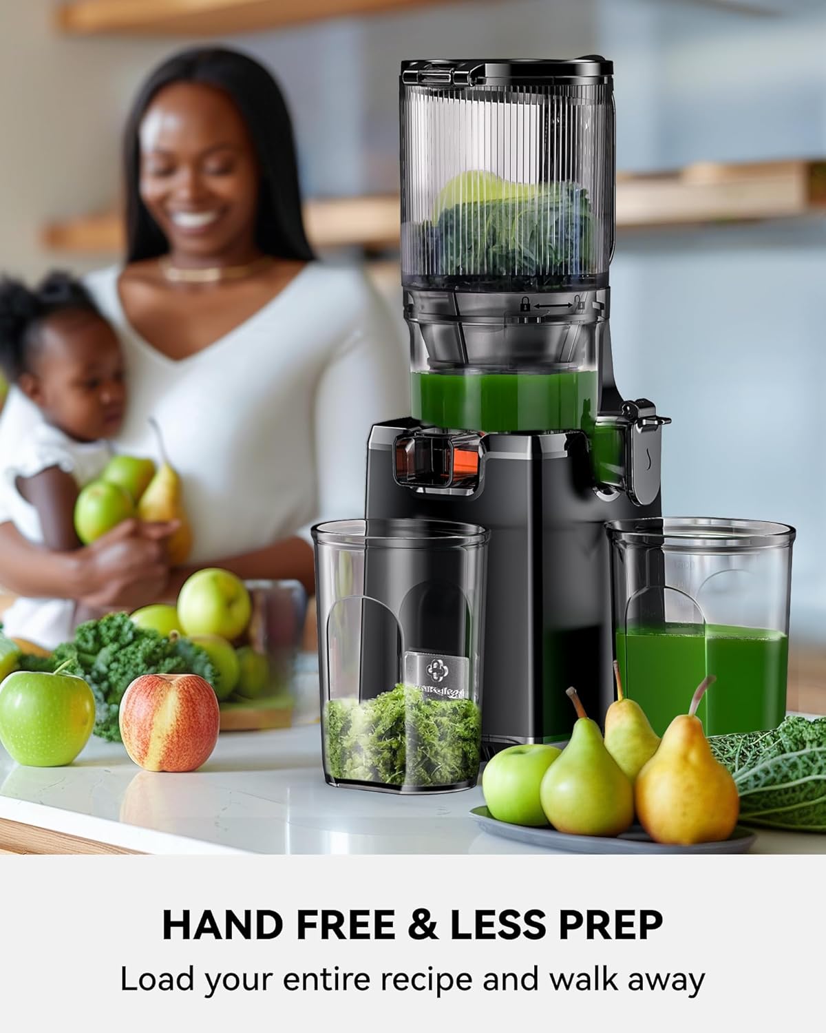 LINKChef Cold Press Juicer Machines, 130mm Diameter and 1.8L Capacity Juicers Whole Fruit and Vegetable, 250W Masticating Juicer Machine, Slow Juicer with Automatic Cutting