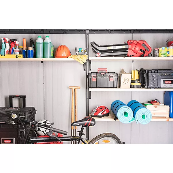 7×7 FT OUTDOOR SHED, MODERN FLOOR DESIGN, SUITABLE FOR GARDEN FURNITURE LAWN MOWER, TOOL AND BICYCLE STORAGE, GREY