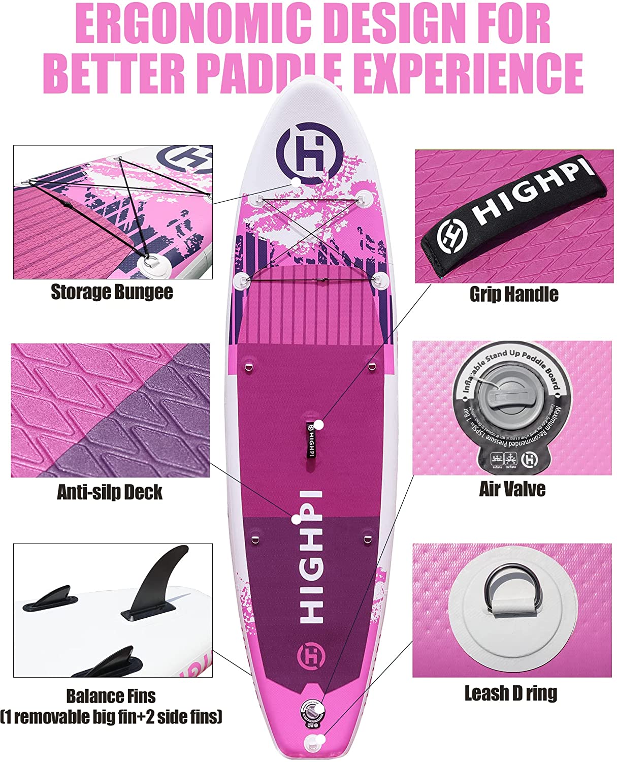 Highpi Inflatable Stand Up Paddle Boards, 10’6”11′ Ultra-Light SUP for All Skill Levels