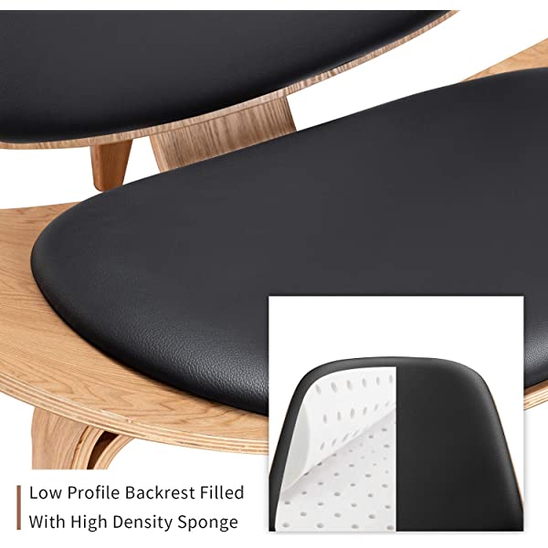 Rimdoc Three-Legged Shell Chair Mid Century Modern Lounge Chair with Black Leather Molded Plywood Accent Chair Reading Side Chair for Bedroom, Study, Office, Living Room (Black Walnut Wood)