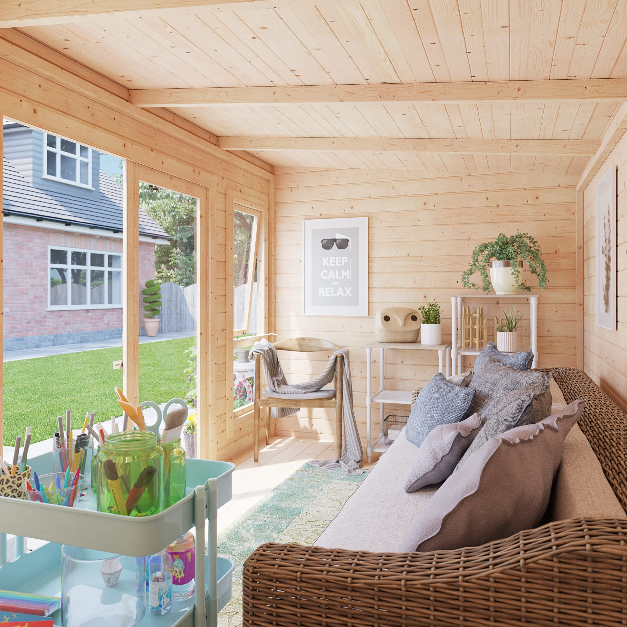 12x8 Log Cabin Summerhouse Garden Office Studio Modern Pent Carmen Outdoor Room