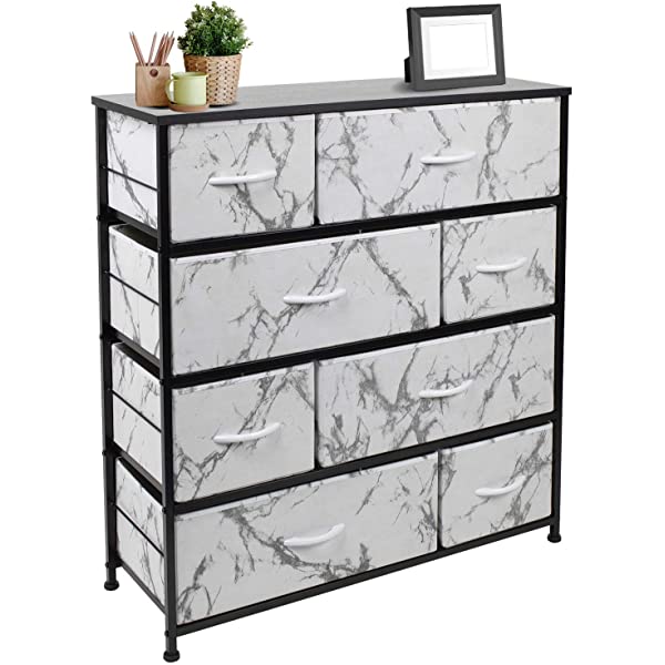 Sorbus Dresser with 8 Drawers - Furniture Storage Chest Tower Unit for Bedroom, Hallway, Closet, Office Organization - Steel Frame, Wood Top, Easy Pull Fabric Bins (White)