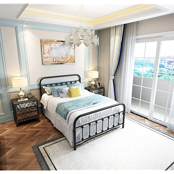 Black Metal Bed Frame Full Size with Headboard and Footboard Single Platform Mattress Base,Metal Tube and Iron-Art Bed(Full,Black) Full Black