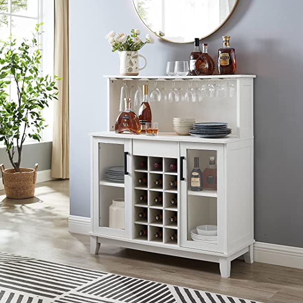 Bar Cabinet with Wine Rack and Glass Doors (Grey wash- Solid)