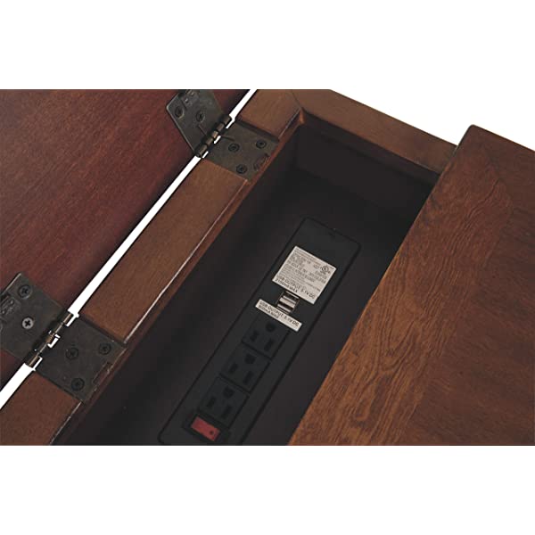 Signature Design by Ashley Tyler Creek Rustic Chair Side End Table with Pull-Out Tray & USB Ports, Brown Blackish Brown Table