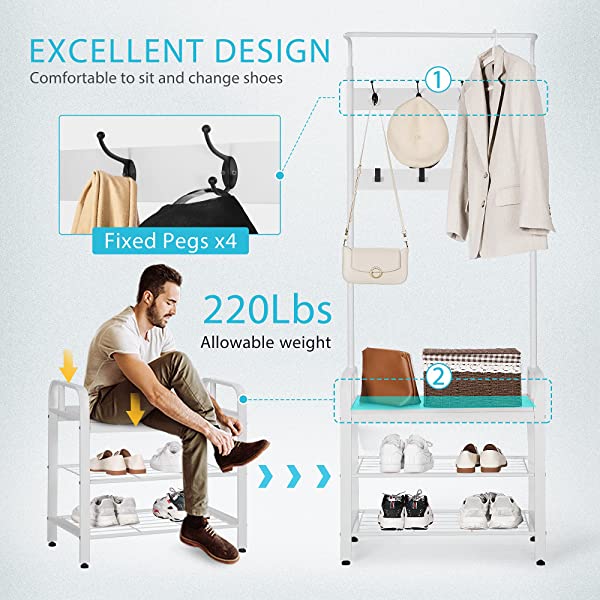 VIVOHOME 3-in-1 Entryway Hall Tree, Heavy Duty MDF Stand Coat Rack with Storage Bench, Industrial Wood Furniture with Stable Metal Frame, 8 Hooks Rustic Brown