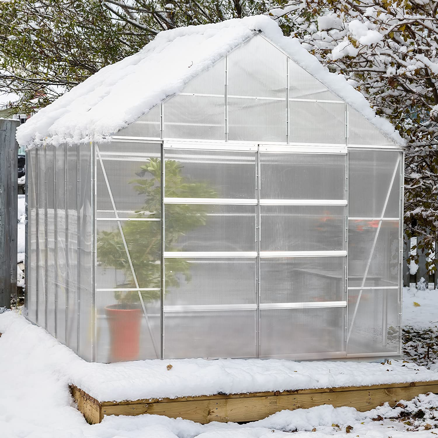 12'x10'x10.3' Outdoor Walk-in Hobby Greenhouse for Plants, Polycarbonate Aluminum Green House