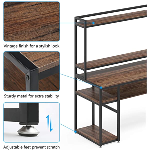 Tribesigns Computer Desk with Hutch and Shelves, 47 Inches Home Office Desk with Bookshelves and CPU Stand, Writing Desk PC Study Table Workstation for Small Spaces (Rustic Brown)
