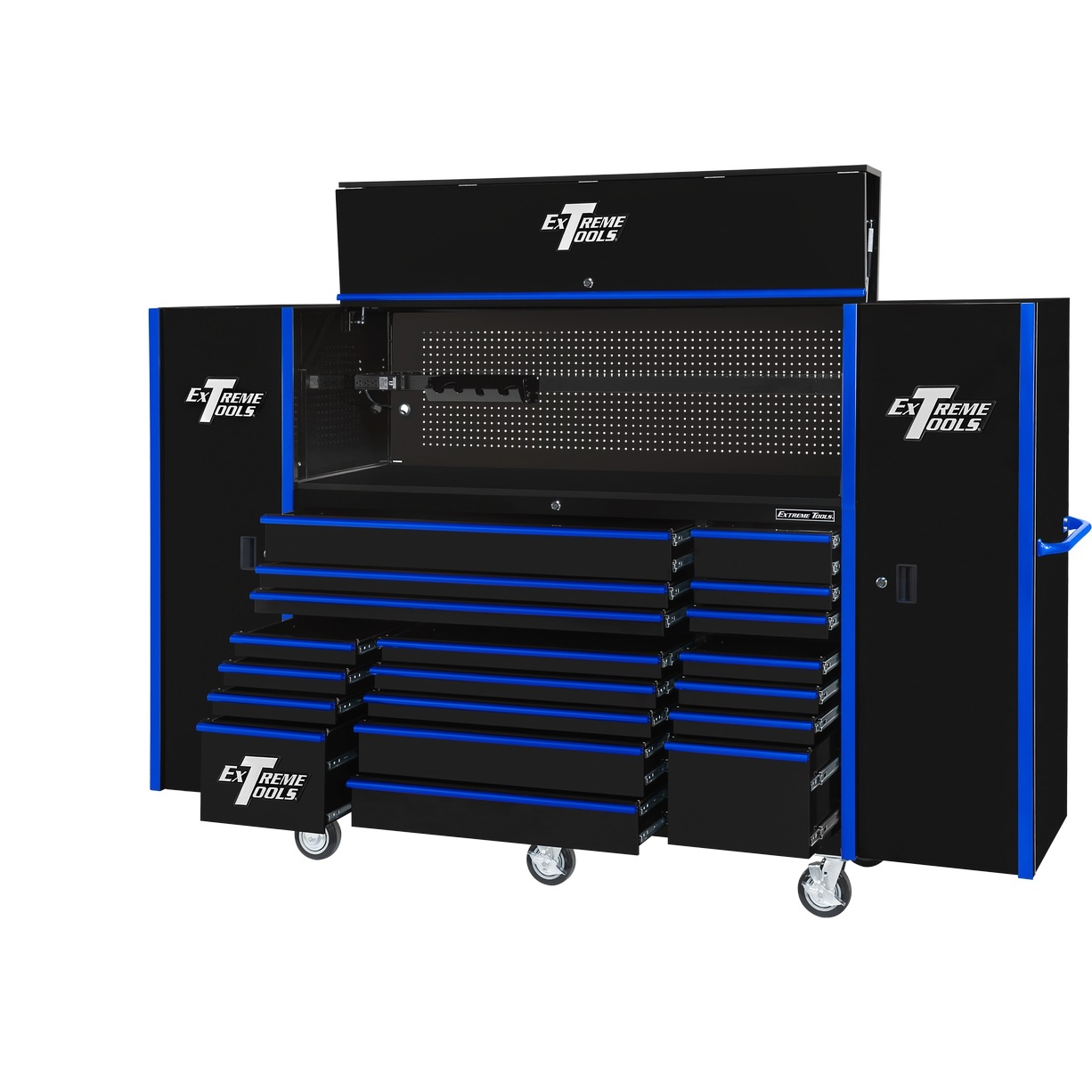 used toolboxExtreme Tools 72 x 25 19 Drawers Roller, Hutch & 2 Side Lockers Combo