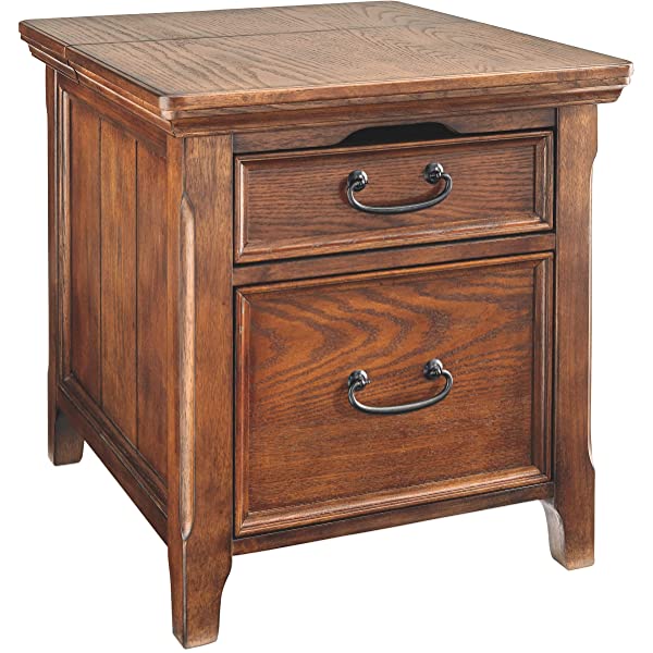 Signature Design by Ashley Tyler Creek Rustic Chair Side End Table with Pull-Out Tray & USB Ports, Brown Blackish Brown Table