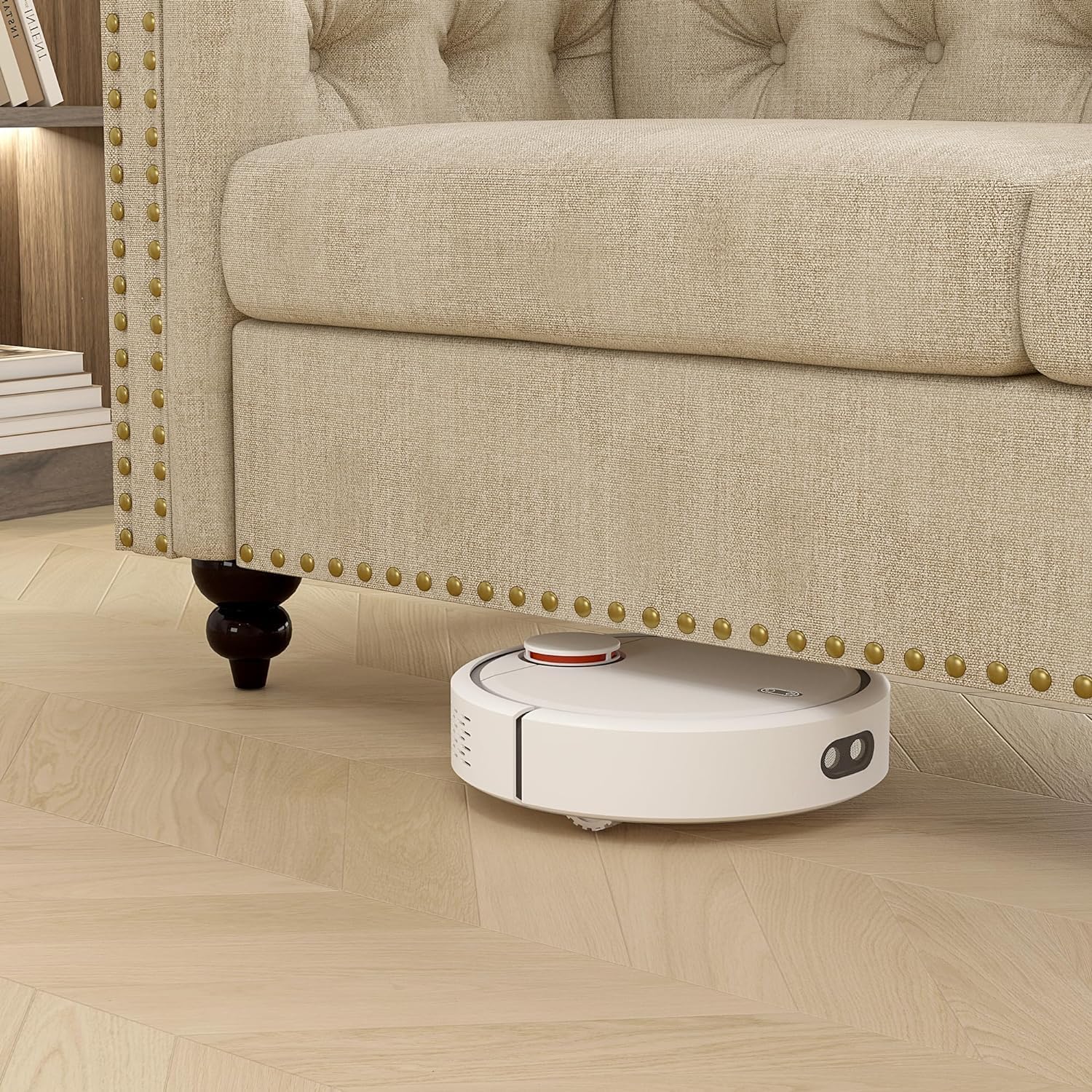 mcc direct Large 2 seater Chesterfield Style Button back Sofa, Couch Linen Fabric Settee for Living Room, Office, Bedroom - Victoria(Beige)