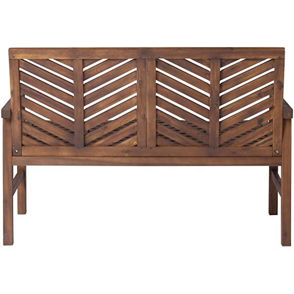 Walker Edison 5 Person Outdoor Wood Chevron Patio Furniture Dining Set Table Chairs Bench All Weather Backyard Conversation Garden Poolside Balcony, 4 Piece, Brown Brown 4 Piece Dining Set