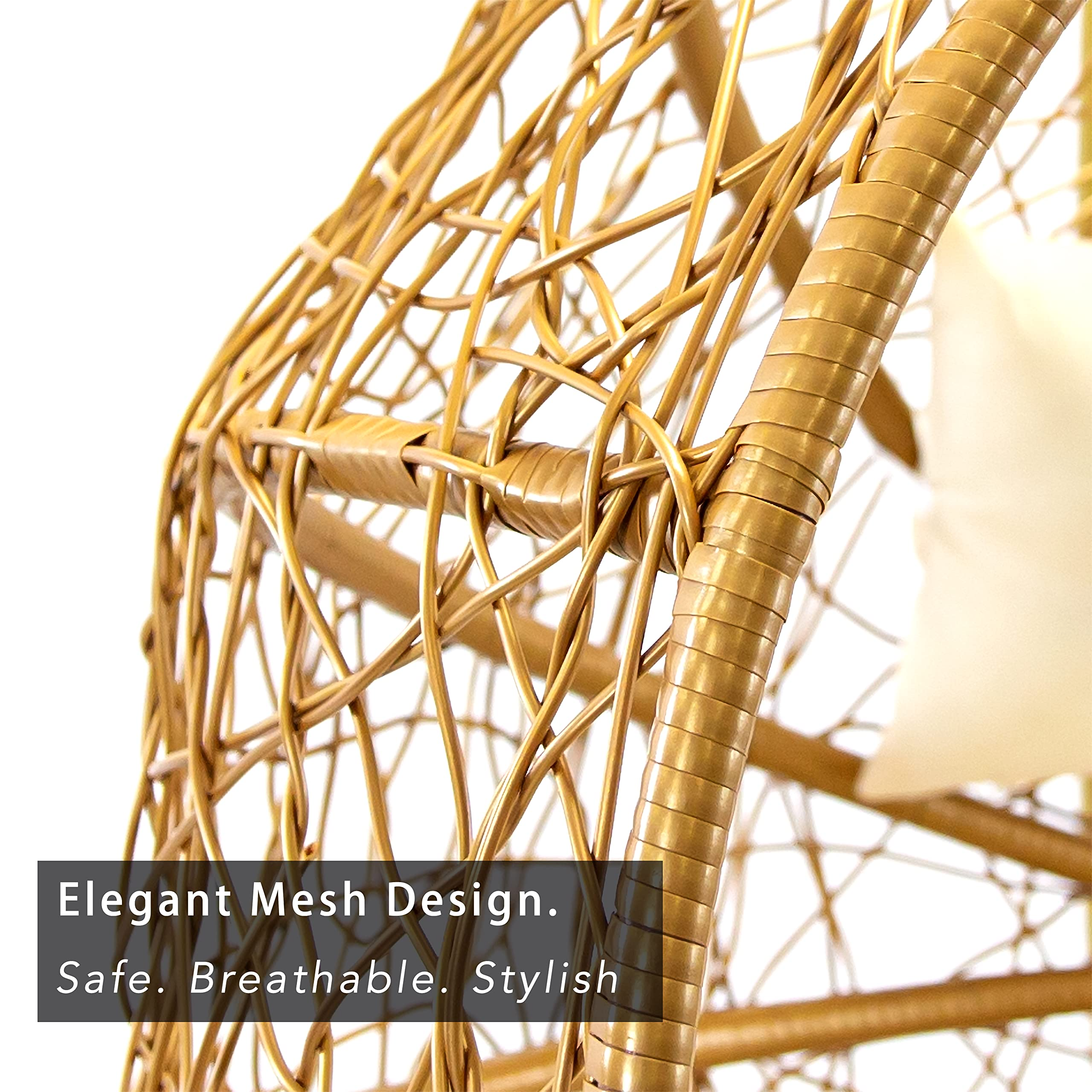 【Home&Garden】Porch Swing Chair with Stand, Cushion & Pillow, Goldden Egg Rattan Wicker Swing Hanging Chair