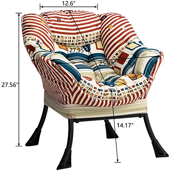 AbocoFur Modern Large Cotton Fabric Lazy Chair，Accent Contemporary Lounge Chair, Single Steel Frame Leisure Sofa Chair with Armrests and A Side Pocket, Beige