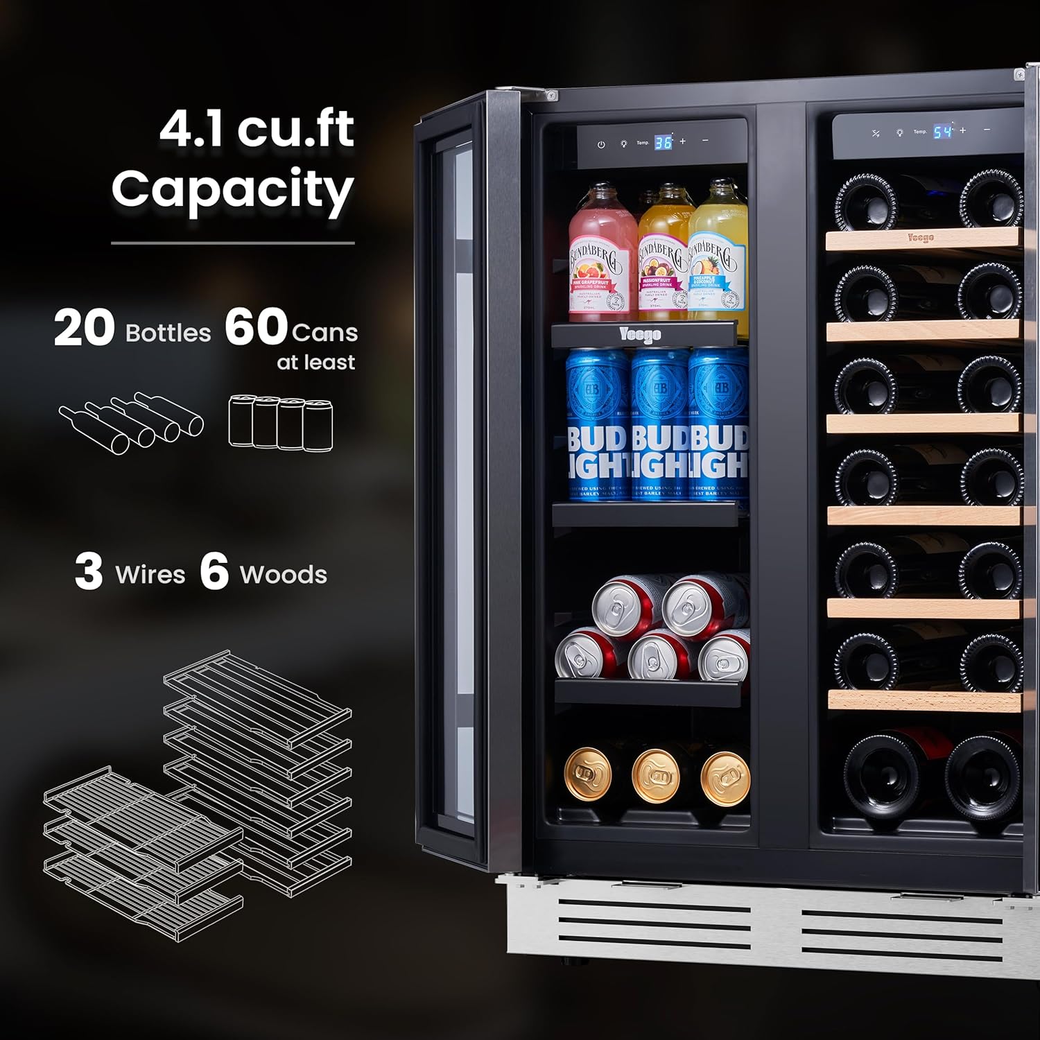 Yeego Wine and Beverage Refrigerator - 24 Inch Dual Zone Wine Fridge