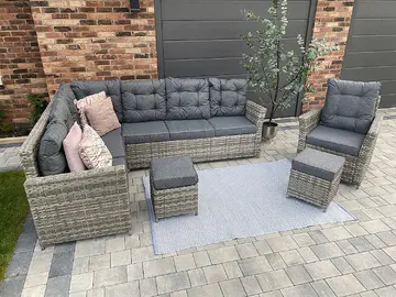 Sorrento Grey Rattan Outdoor Garden Dining Set 8 Seat – Right Side Facing