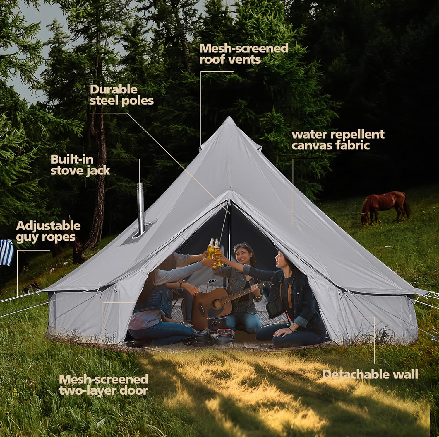 glamcamp Bell Tent 100% Cotton Canvas Waterproof Large Tents