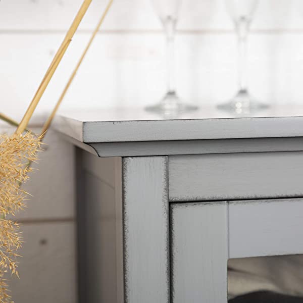 Walker Edison Charlotte Classic Glass Door Storage Buffet, 52 Inch, Espresso Espresso 52 Inch