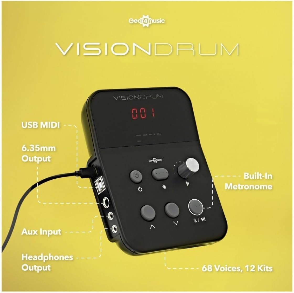 VISIONDRUM Compact Mesh Electronic Drum Set with Headphones and Stool for Kids & Adults by Gear4music