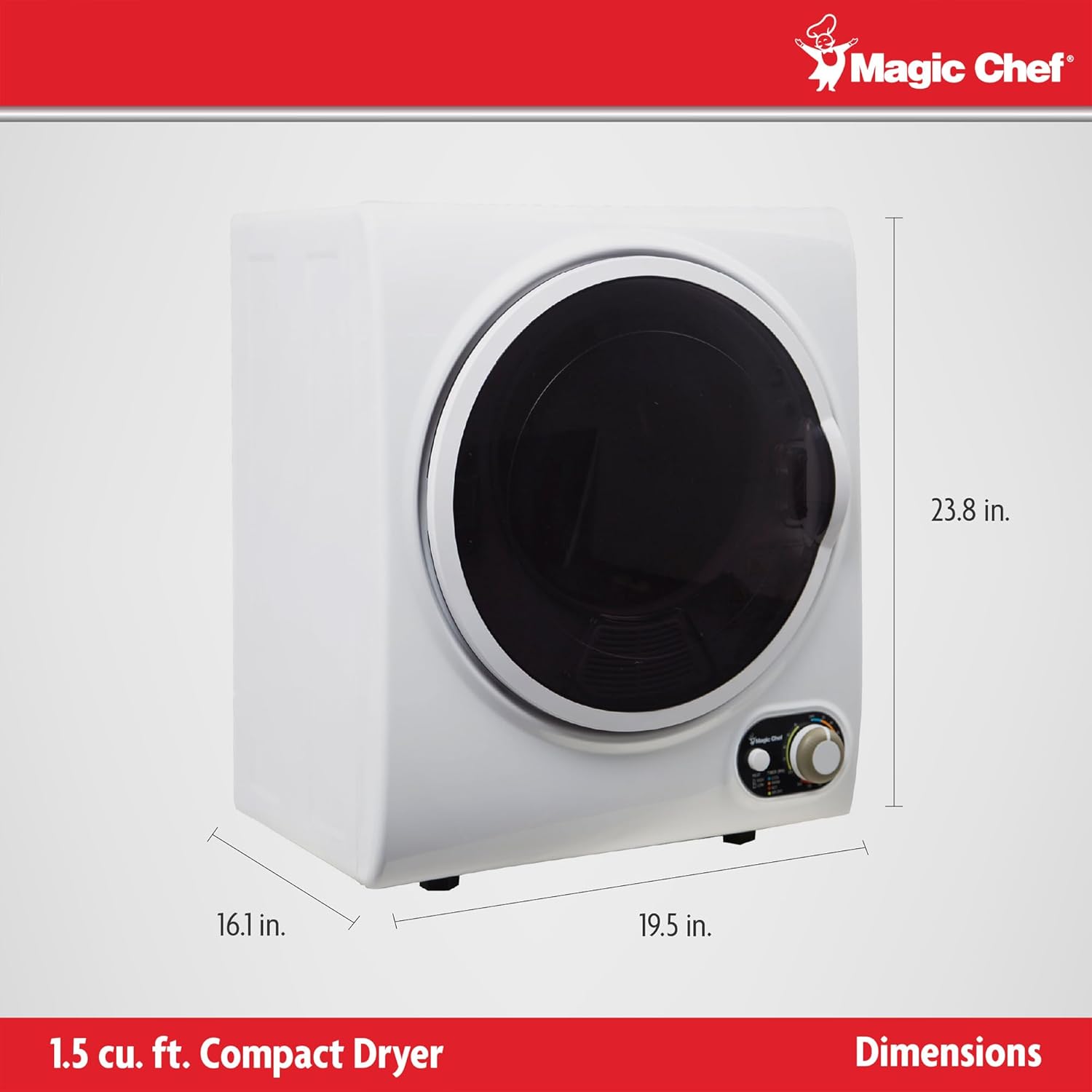 Magic Chef Compact Laundry Dryer Machine, Small Portable Dryer, Vented, 1.5 Cubic Feet, White