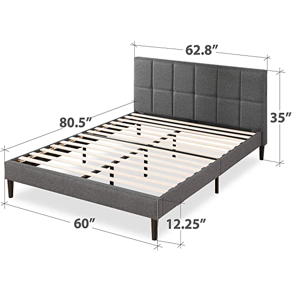 ZINUS Lottie Upholstered Platform Bed Frame / Mattress Foundation / Wood Slat Support / No Box Spring Needed / Easy Assembly, Grey, Queen Grey Queen Standard